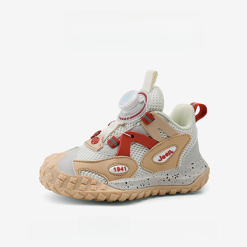 男童夏季旋轉紐扣網面透氣休閒運動鞋