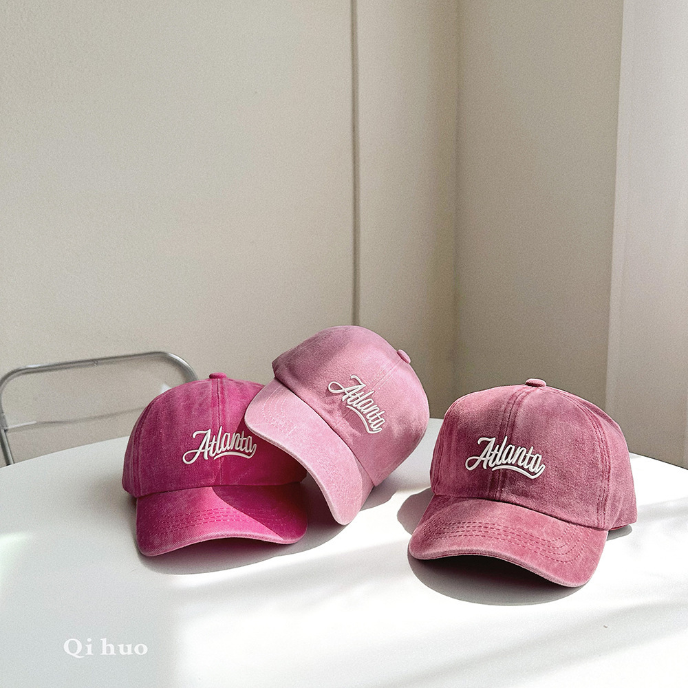 兒童字母水洗做舊鴨舌帽