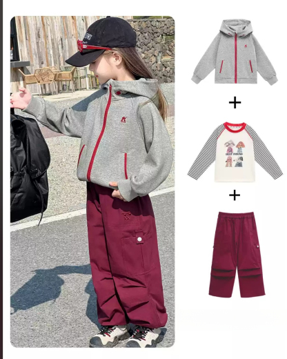 女童春秋290g休閒運動連帽衛衣外套