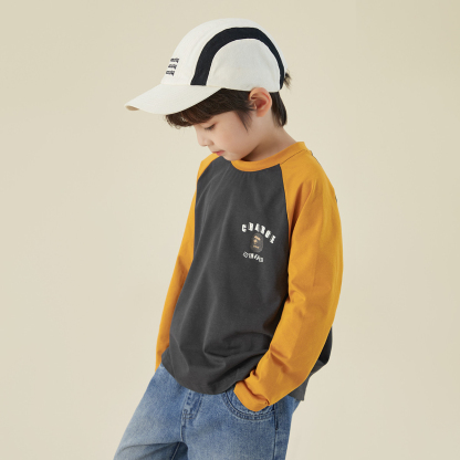 男童春秋印花撞色插肩T恤