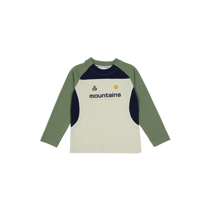 親子裝兒童長袖 T恤復古拼接運動打底衫