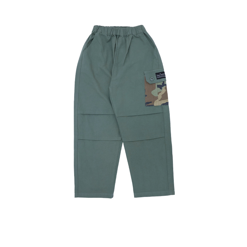 男童春季工裝耐磨寬鬆褶皺直筒長褲