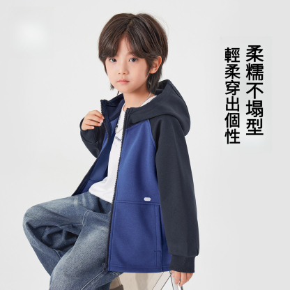 男童春款中大童拼色印花寬鬆連帽外套