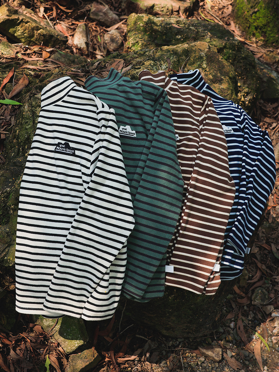 兒童冬季半高領條紋長袖打底衫