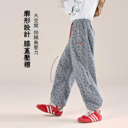 春秋款兒童印花抽繩束腳褲直筒長褲