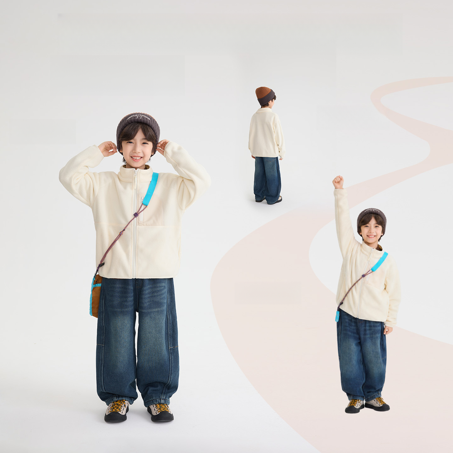 男童春秋搖粒絨米白色外套