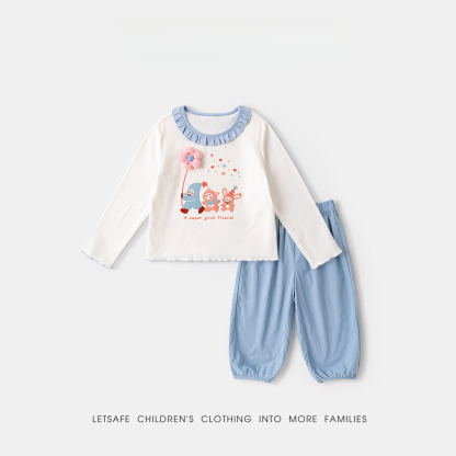 春季女童甜美洋氣T恤褲子兩件套