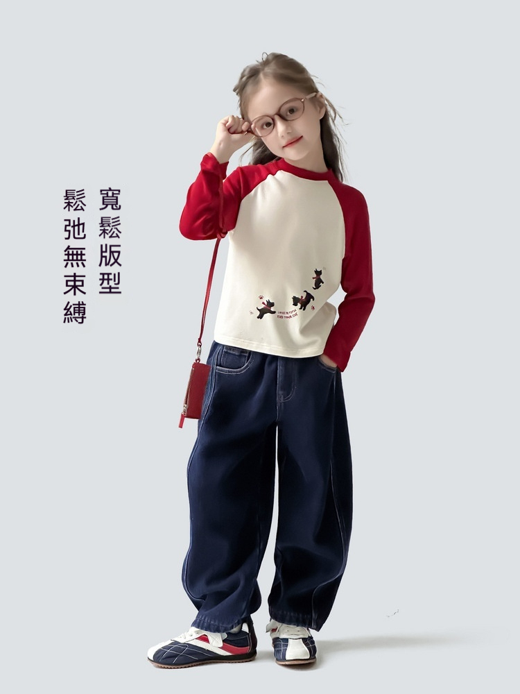 女童加絨彎刀牛仔褲