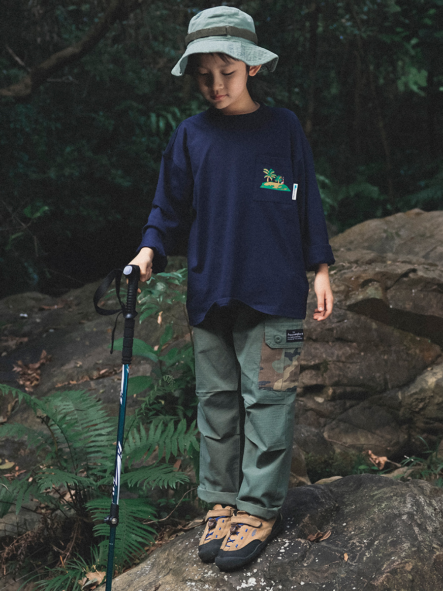 男童春季工裝耐磨寬鬆褶皺直筒長褲