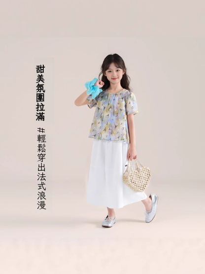 夏季新款女童莫奈碎花短䄂上衣