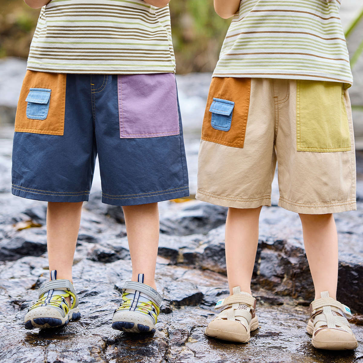 兒童拼接休閒短褲