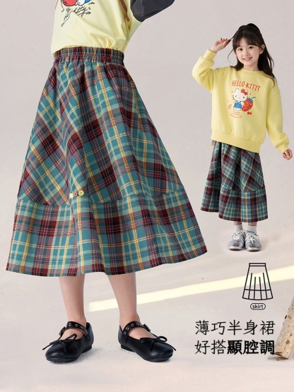 春季女童復古英倫格紋半身裙