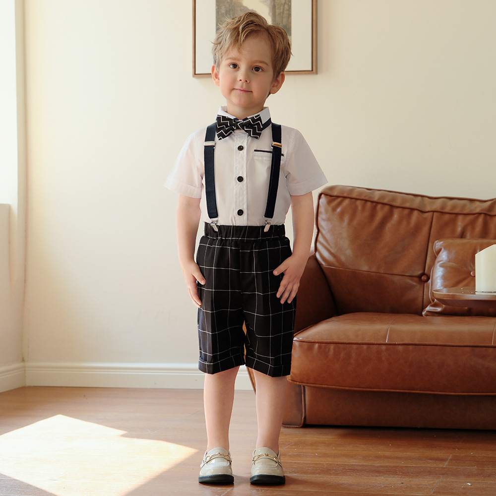 男童短袖背帶褲西裝套裝
