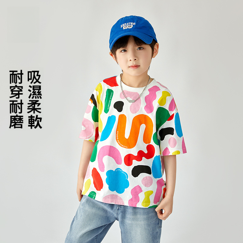 男童夏季純棉塗鴉印花短袖