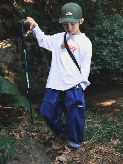 兒童春季百搭水洗寬鬆牛仔長褲