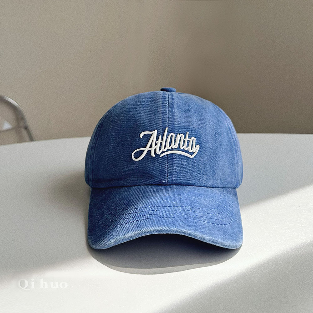 兒童字母水洗做舊鴨舌帽