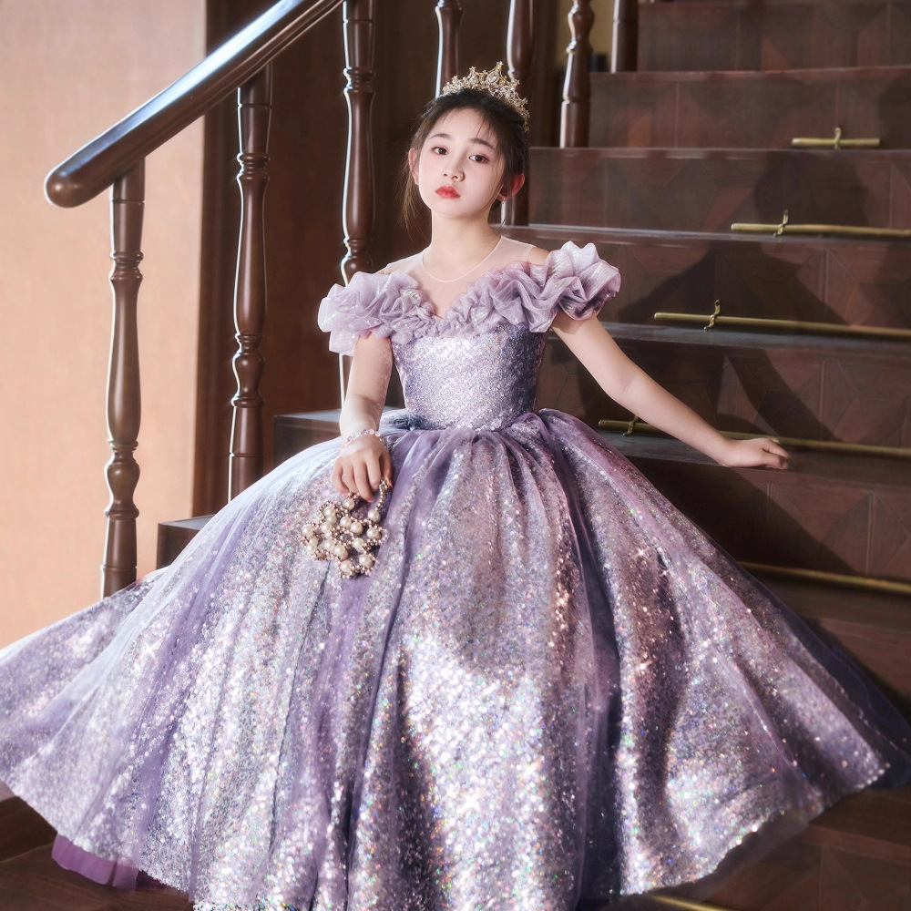 兒童輕奢紫色禮服裙