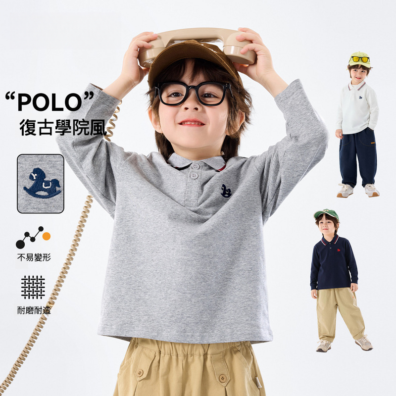 兒童復古學院風POLO衫