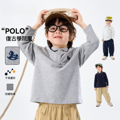 兒童復古學院風POLO衫