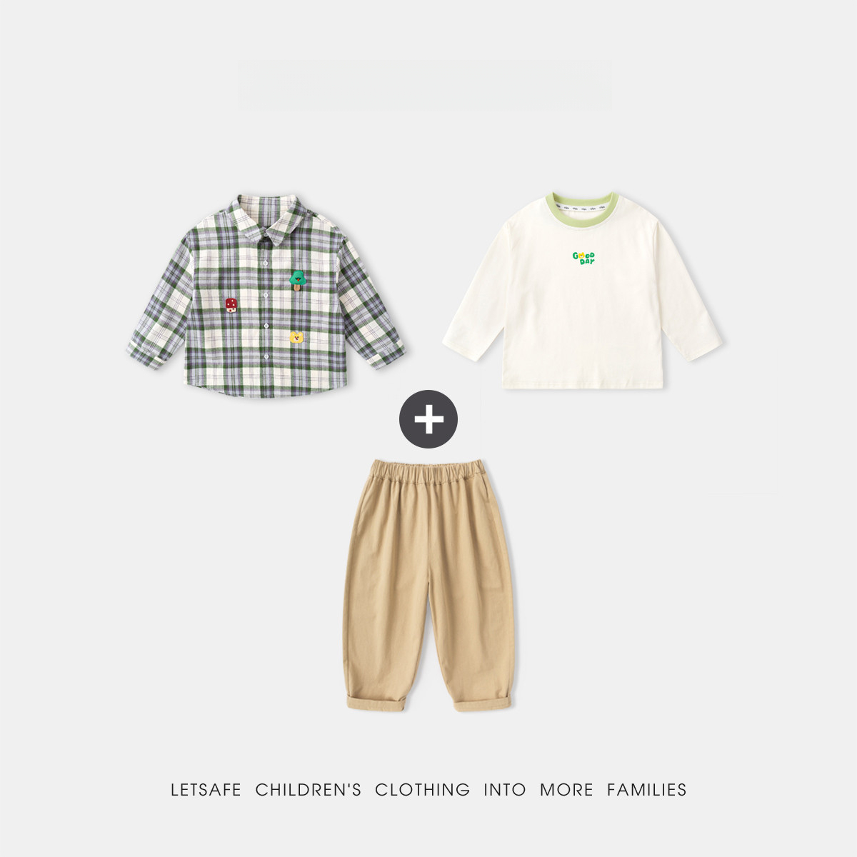 春季兒童卡通長袖襯衫T恤休閒褲三件套裝