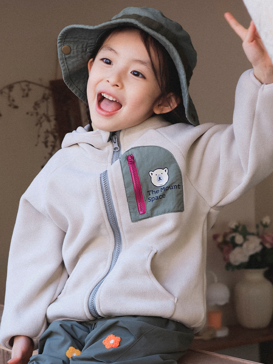 兒童雙面奧粒絨立領拉鏈開衫保暖外套