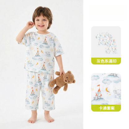 兒童夏季純棉薄款卡通滿印家居服套裝