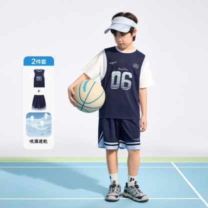 男童假兩件速乾運動籃球套裝