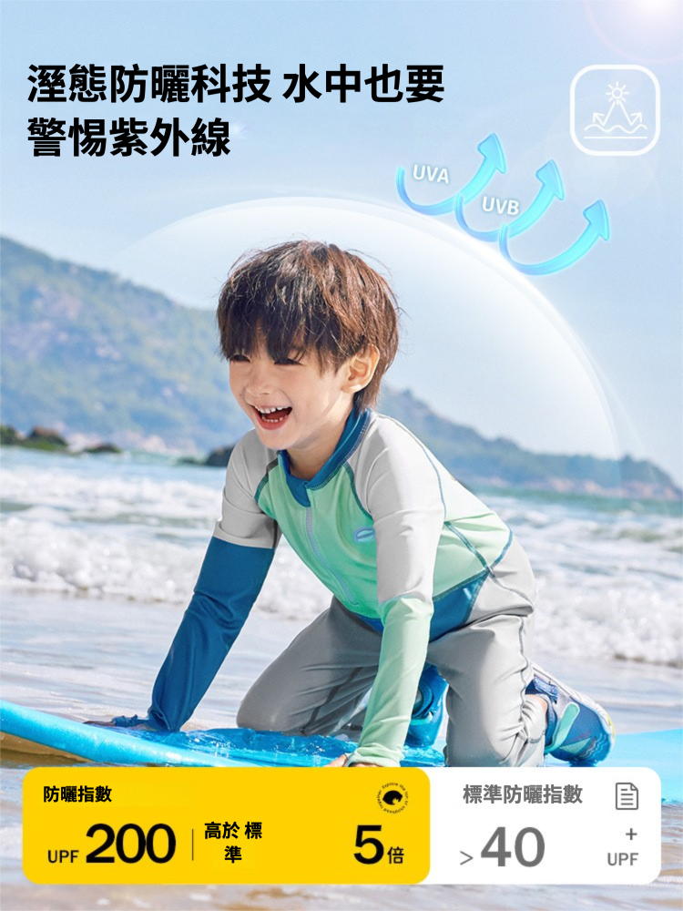 兒童防曬長袖長褲速乾泳衣