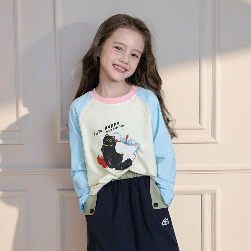 女童拼接秋季彈力長袖打底衫