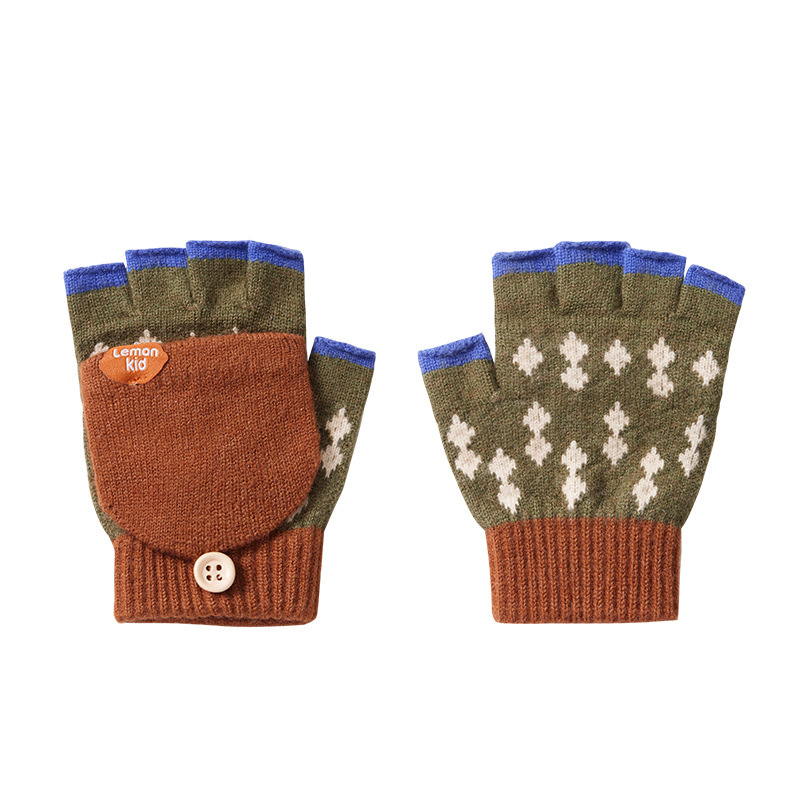 兒童冬季五指半指翻蓋手套