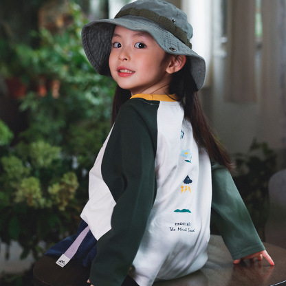 兒童秋季純棉圓領插肩袖T恤