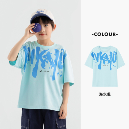 夏季男童潑墨印花涼感純棉上衣短袖T恤