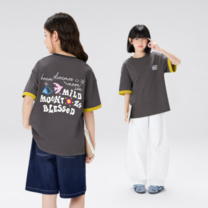 女童雙面紗撞色T