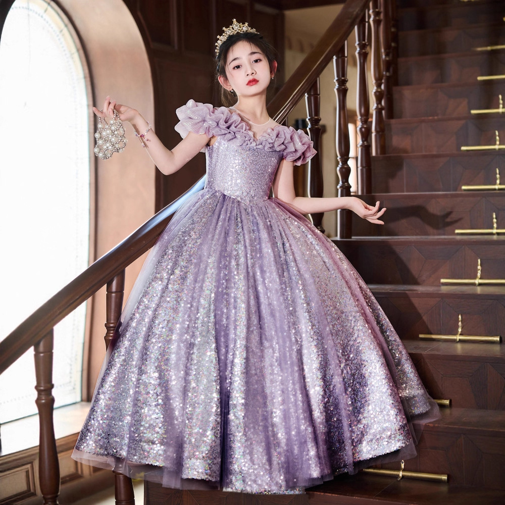 兒童輕奢紫色禮服裙