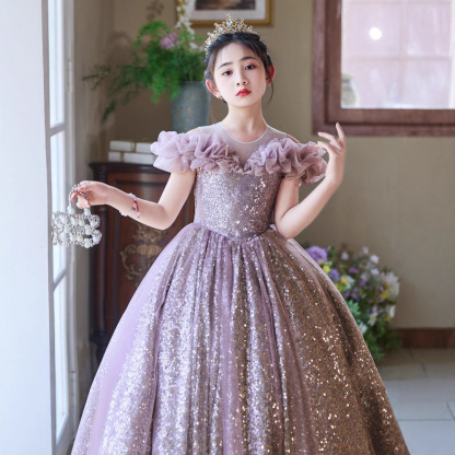 兒童輕奢紫色禮服裙