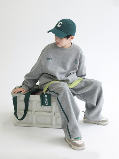 春秋季重磅兒童圓領衛衣兩件套運動套裝