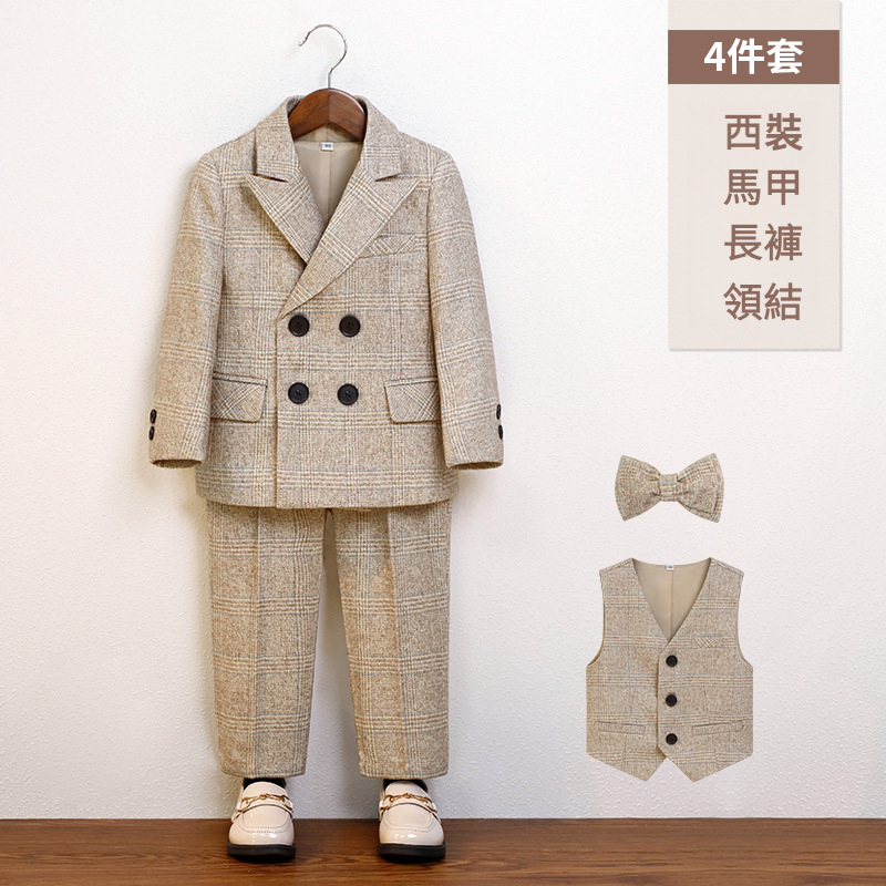 兒童秋冬英倫格子西服