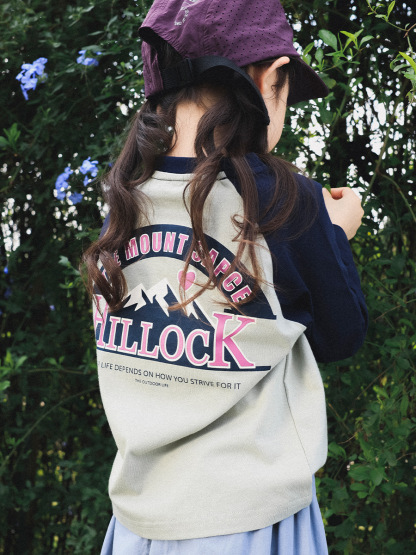 女童春季圓領純棉撞色插肩印花長袖打底衫T恤