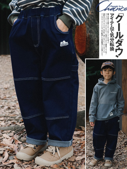 男童明顯設計感牛仔工裝直筒褲