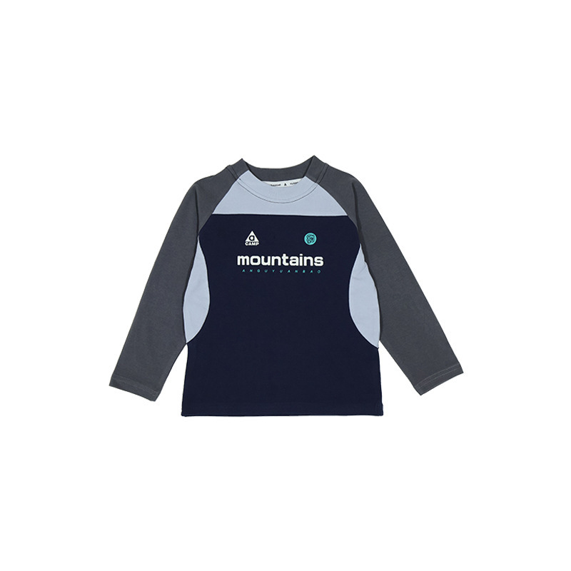 親子裝兒童長袖 T恤復古拼接運動打底衫