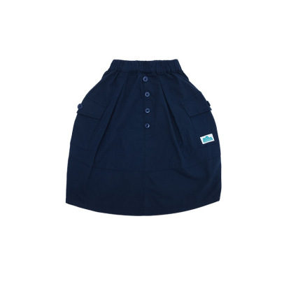 女童春季口袋紐扣長款工裝半身裙