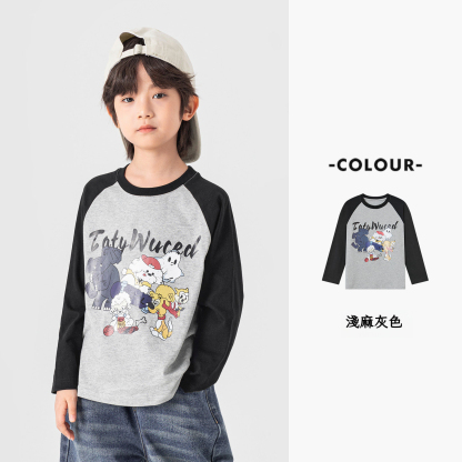 春秋男童動物燙書插肩袖長袖T恤