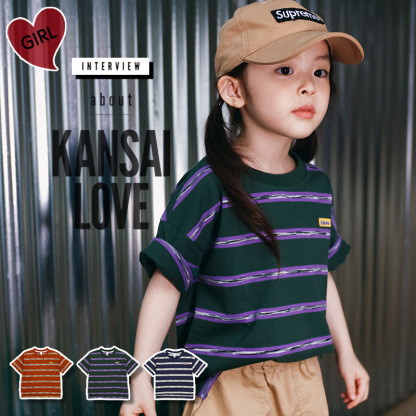 中大童寬鬆純棉撞色條紋t恤