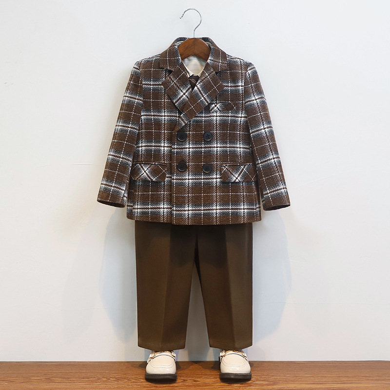 兒童秋冬休閒格子外套西服