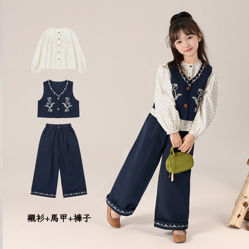 春季女童馬甲直筒褲兩件套