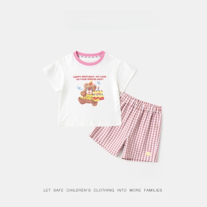 女童夏季卡通刺繡甜美短袖短褲兩件套