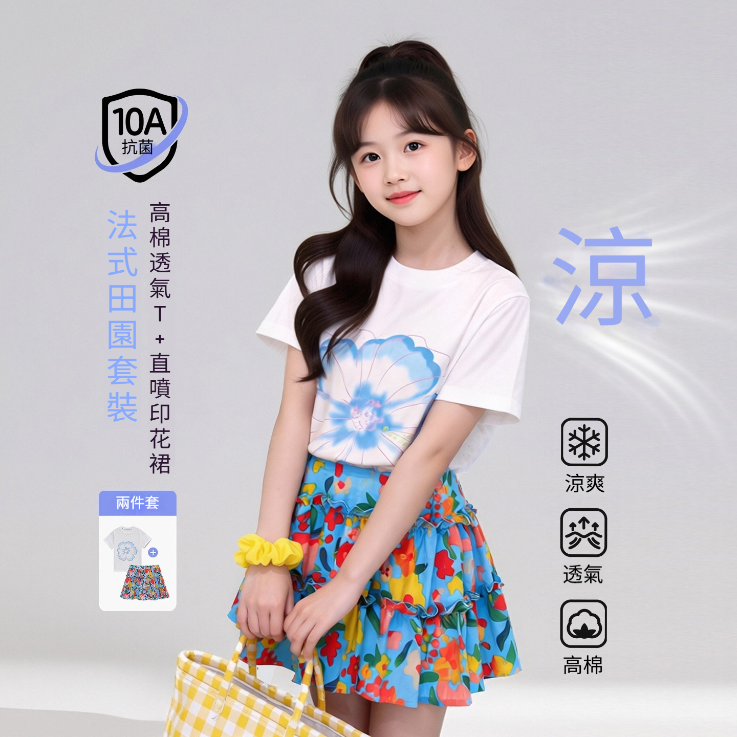 女童花朵印花碎花蛋糕裙兩件