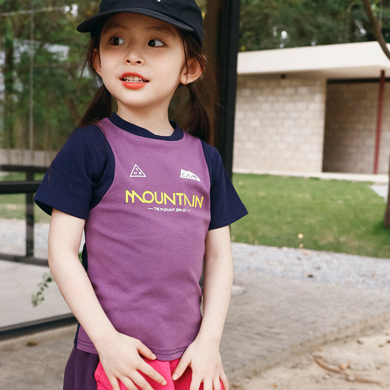 兒童修身款拼色透氣短袖t恤親子裝