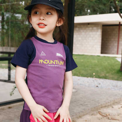 兒童修身款拼色透氣短袖t恤親子裝