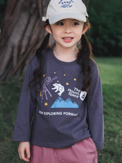 中大童女童春季戶外圓領長袖T恤打底衫